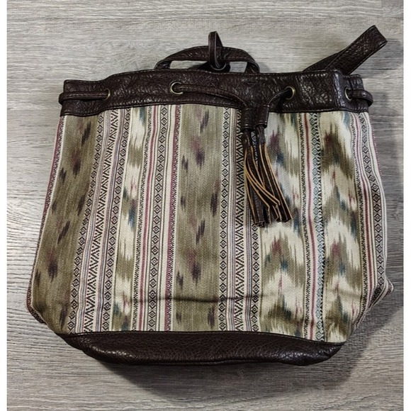 Pistil Hood River‎ Oregon Woven Leather Trim Tribal Aztec Bucket Bag *Read - Picture 1 of 16